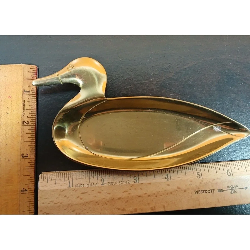 Vtg Brass Duck Tray Trinket Valet Jewelry Plate Dish Men Hunting Cabin Dresser